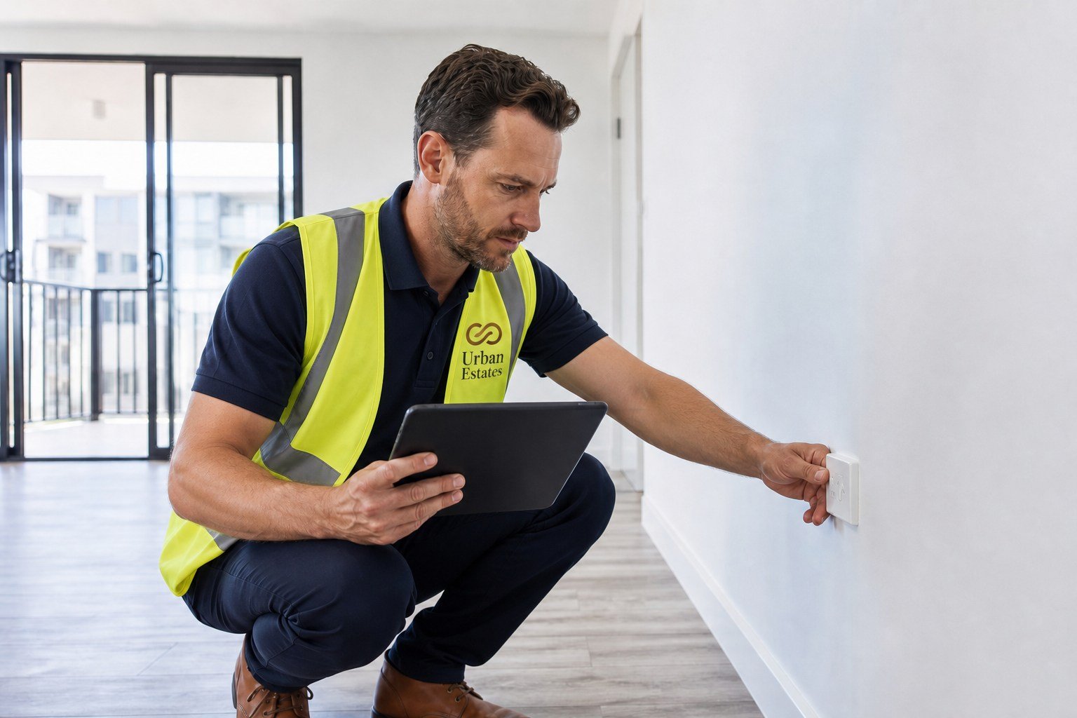 Inspector checking electrical fittings during Standard PDI