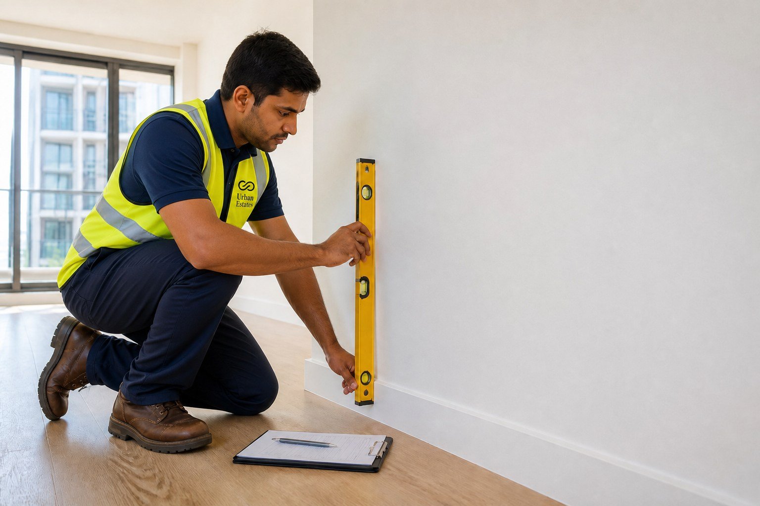 Follow-up reinspection of a repaired wall and flooring